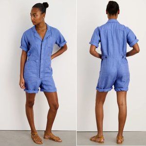 ALEX MILL Standard Short Sleeve Linen Romper Jumpsuit Size M French Blue